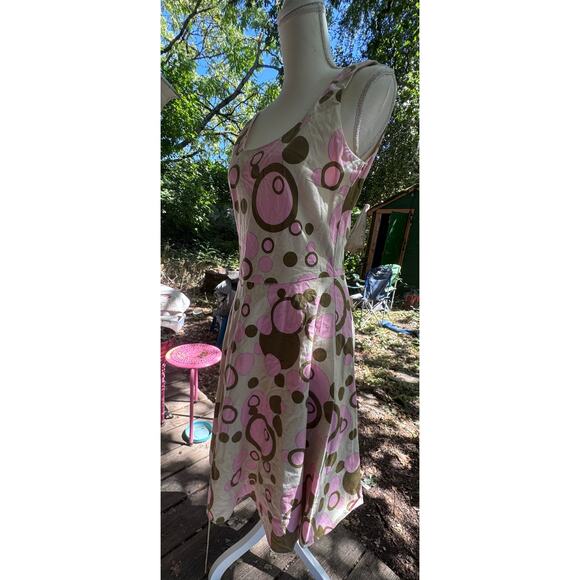 Lapis Size M Linen Cotton Pleated Beige Brown Pink Sleeveless Drop Waisted Dress - Picture 6 of 7